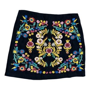 Umgee Black Embroidered Floral Mini Skirt